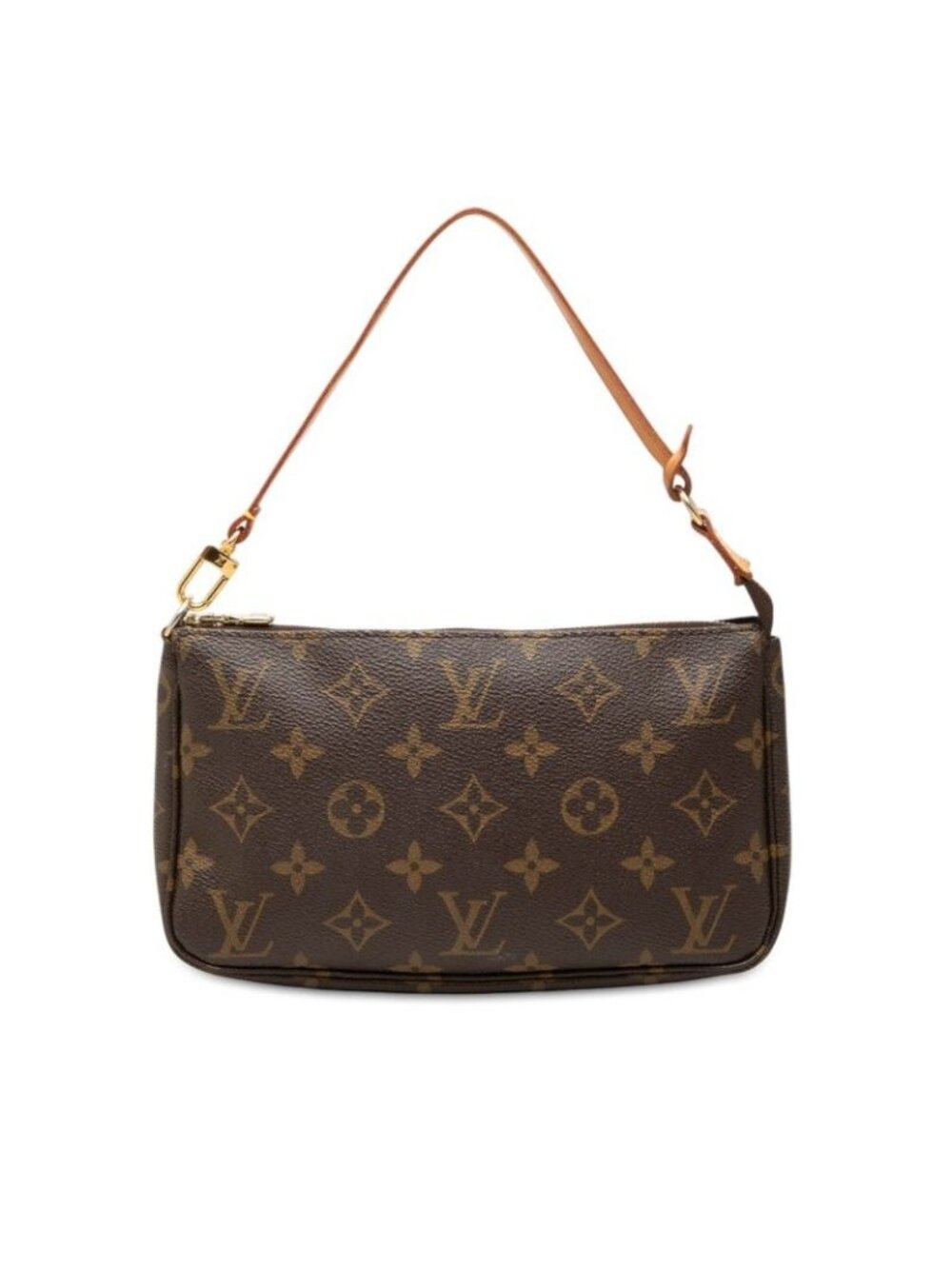 Louis Vuitton Monogram Pochette Accessoires Mini Handbag Pouch Brown Leather